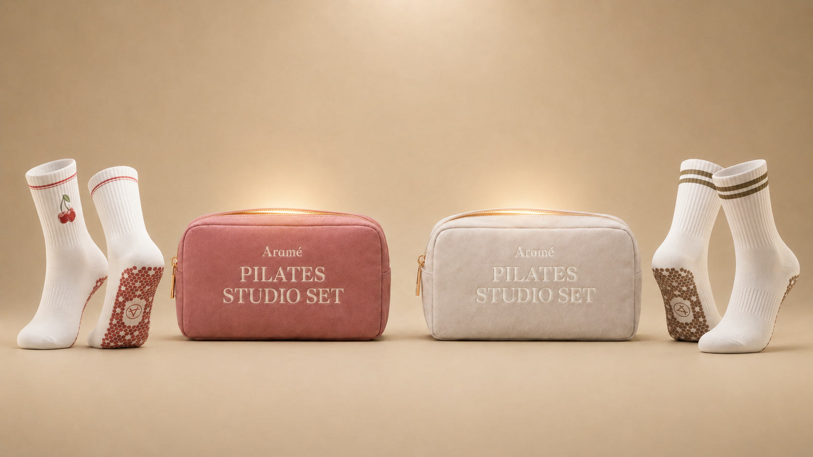 Aramé Studio Set with suede-texture studio bag and ribbed Pilates grip socks