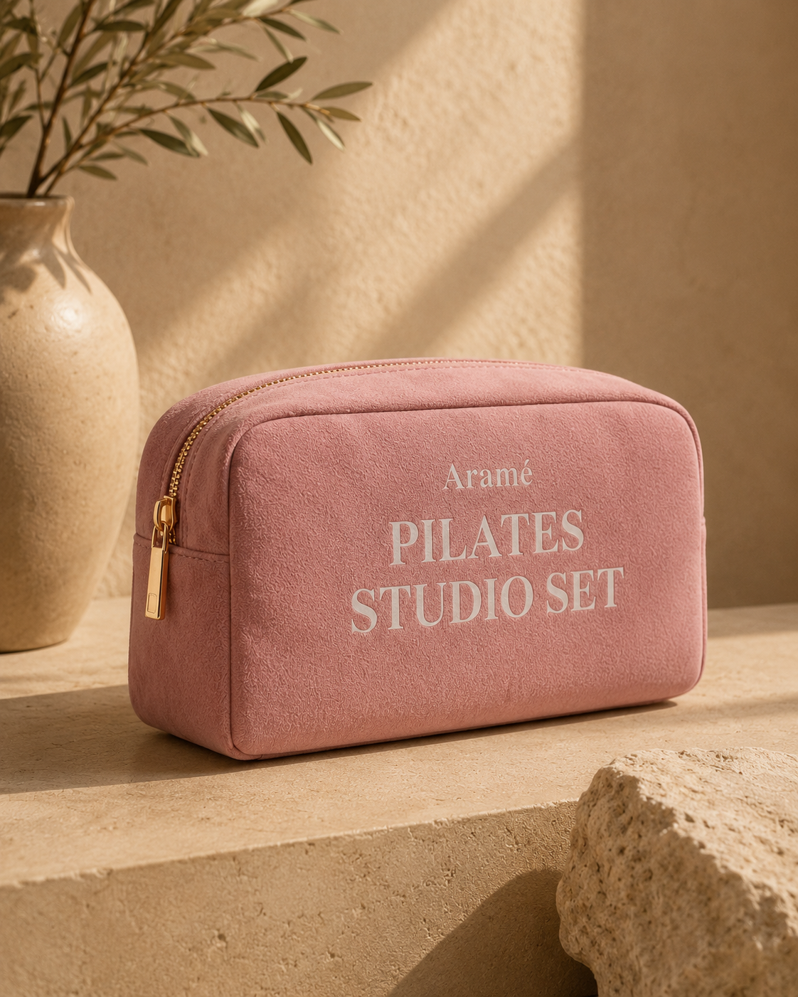 Dusty Pink Aramé Studio Set bag with gold zipper hardware