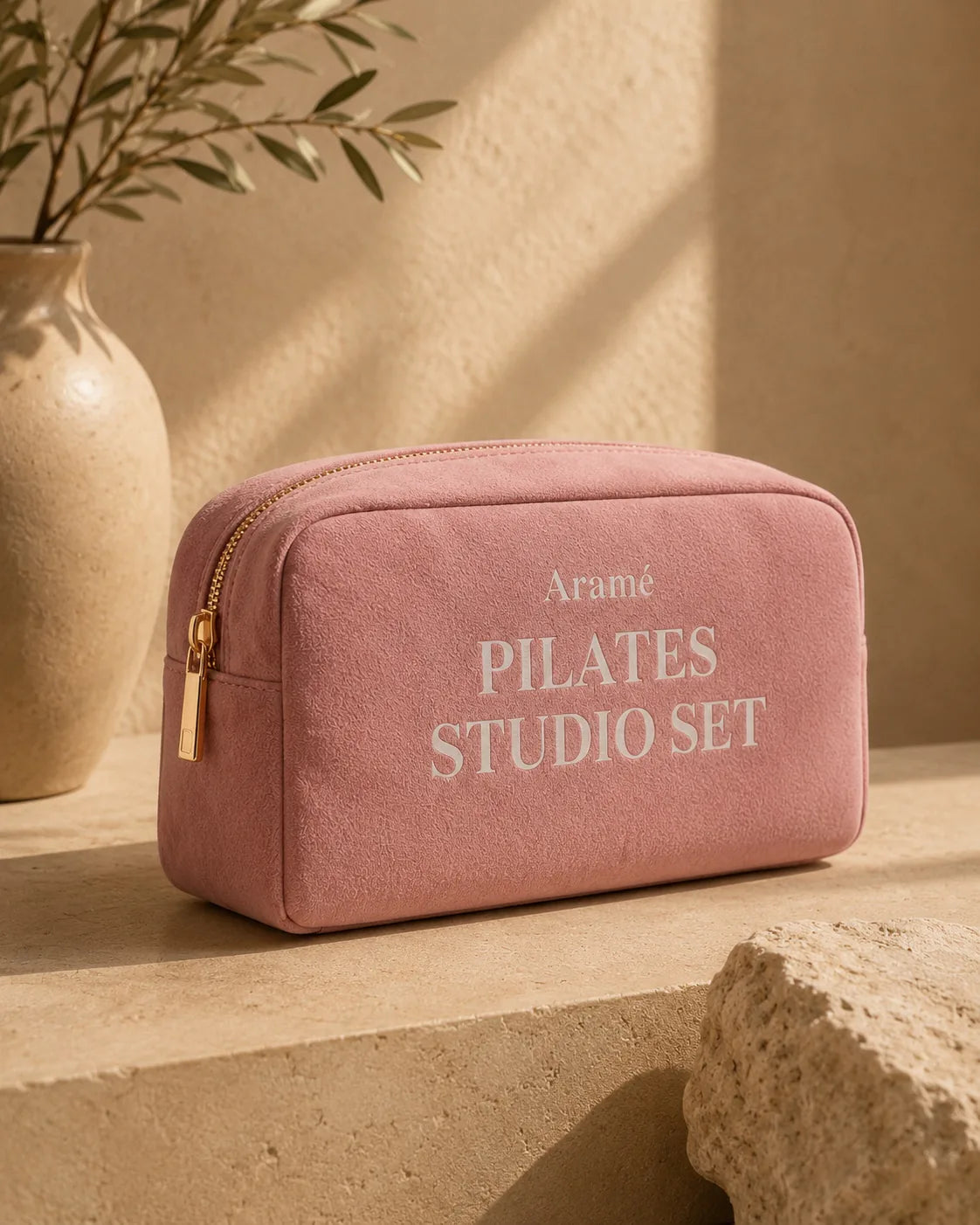 Dusty Pink Aramé Studio Set bag with gold zipper hardware
